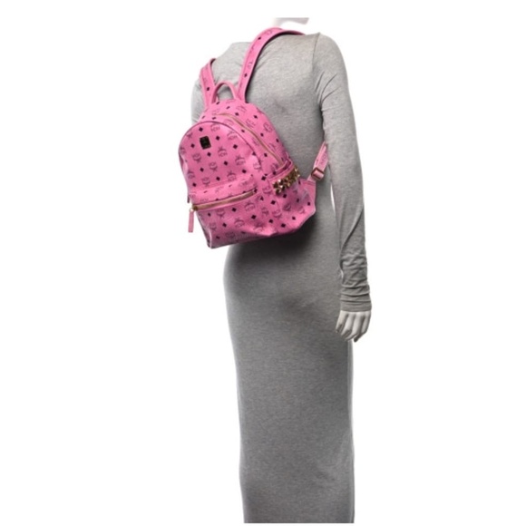 Authentic MCM Small Visetos Stark Leather Backpack Pink - Picture 4 of 15